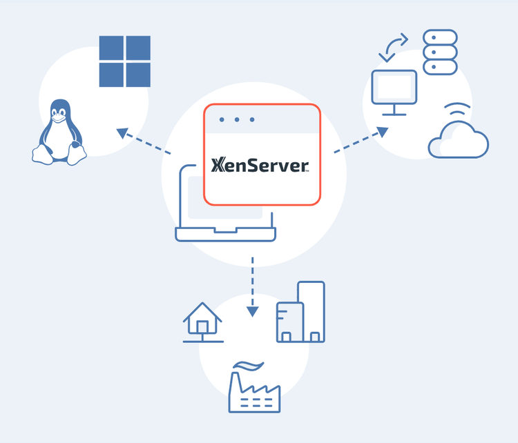 Graphic showing XenServer&#39;s diverse workload and operating systems