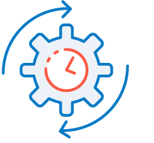 Rotating cogwheel with clock icon